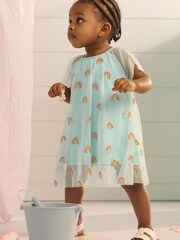 Hatley Girls Blue Shimmer Rainbows Baby Tiered Tulle Dress - Image 1 of 3