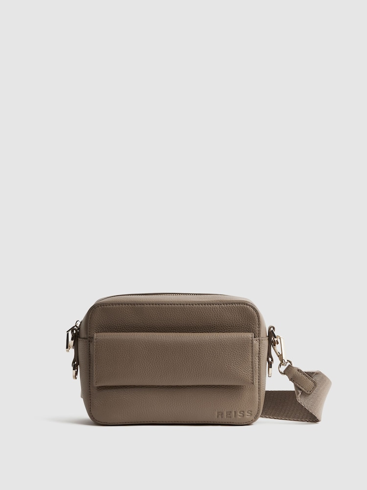 Reiss Taupe Clea Leather Crossbody Bag - Image 1 of 8 Reiss Taupe Clea Leather Crossbody Bag - Image 1 of 8
