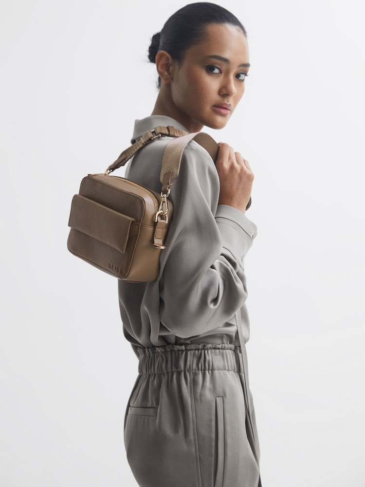 Reiss Taupe Clea Leather Crossbody Bag - Image 8 of 8 Reiss Taupe Clea Leather Crossbody Bag - Image 8 of 8