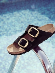 Birkenstock Black/Brown Arizona Big Buckle Nubuck Sandals - Image 4 of 5