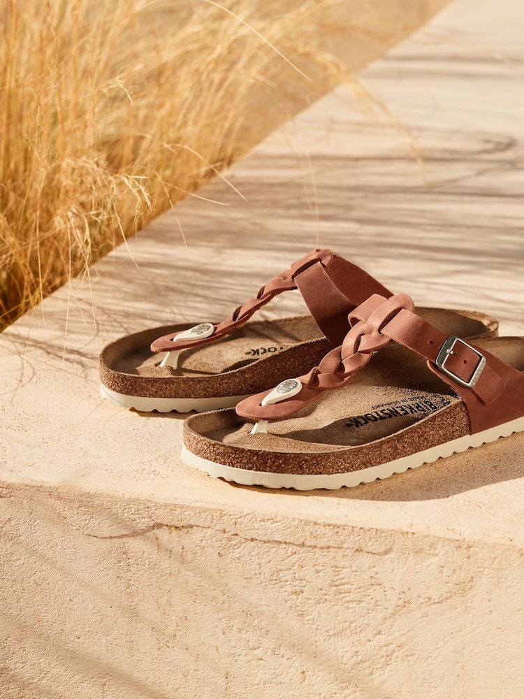 Birkenstock Brown Gizeh Braided Oiled Leather Sandals - Image 2 of 9