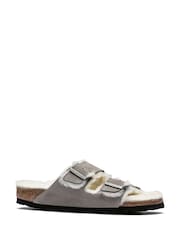 Birkenstock Grey Arizona Suede Shearling Sandals - Image 1 of 4