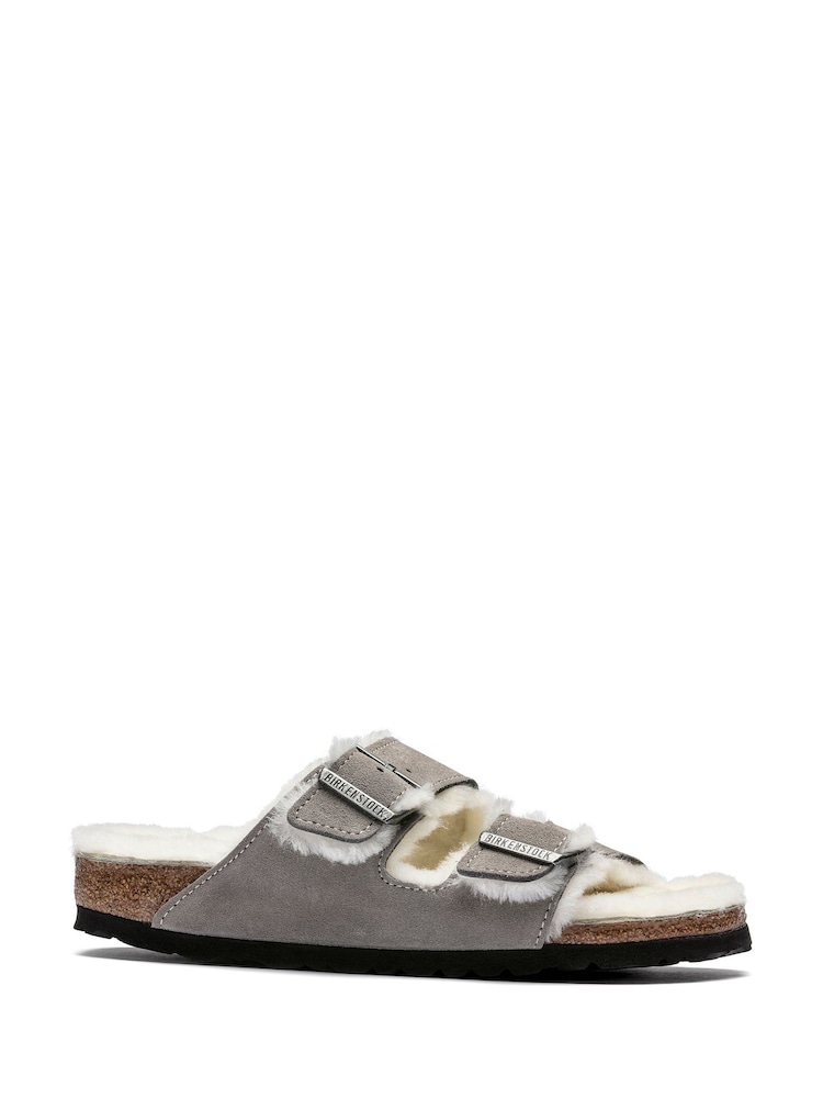 Birkenstock Grey Arizona Suede Shearling Sandals - Image 1 of 4