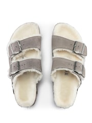 Birkenstock Grey Arizona Suede Shearling Sandals - Image 2 of 4
