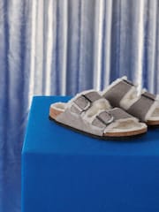 Birkenstock Grey Arizona Suede Shearling Sandals - Image 4 of 4