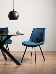 Bentley Designs Set of 2 Blue Fontana Velvet Fabric Chairs - Image 1 of 4