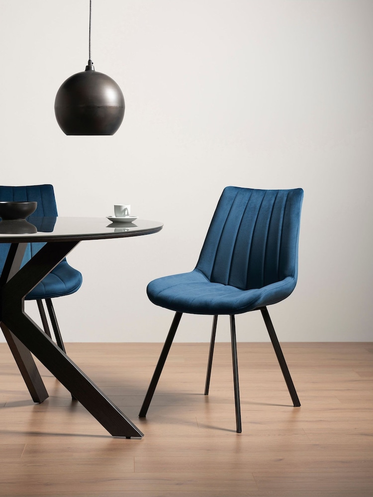 Bentley Designs Set of 2 Blue Fontana Velvet Fabric Chairs - Image 1 of 4