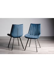Bentley Designs Set of 2 Blue Fontana Velvet Fabric Chairs - Image 2 of 4