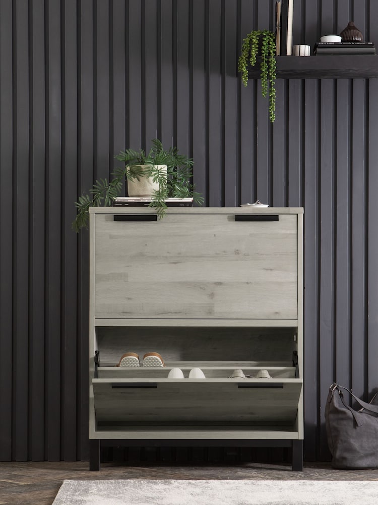 Grey Bronx Oak Effect Shoe Storage Cabinet - Image 2 of 8