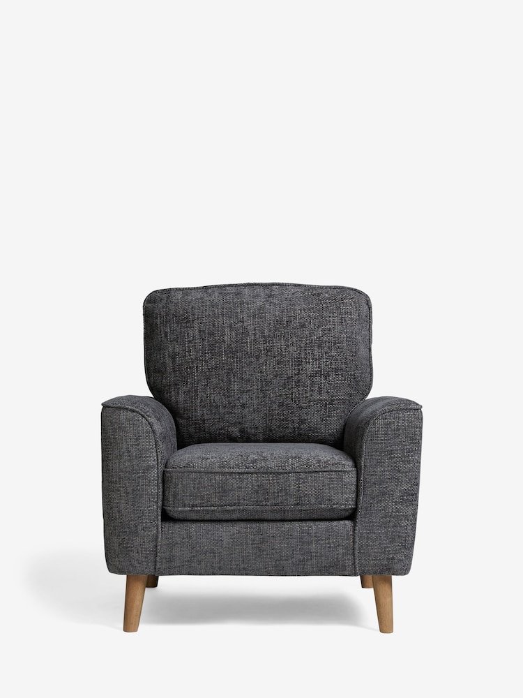 Chunky Chenille Dark Grey, Oak Effect Leg Stamford Armchair - Image 2 of 9