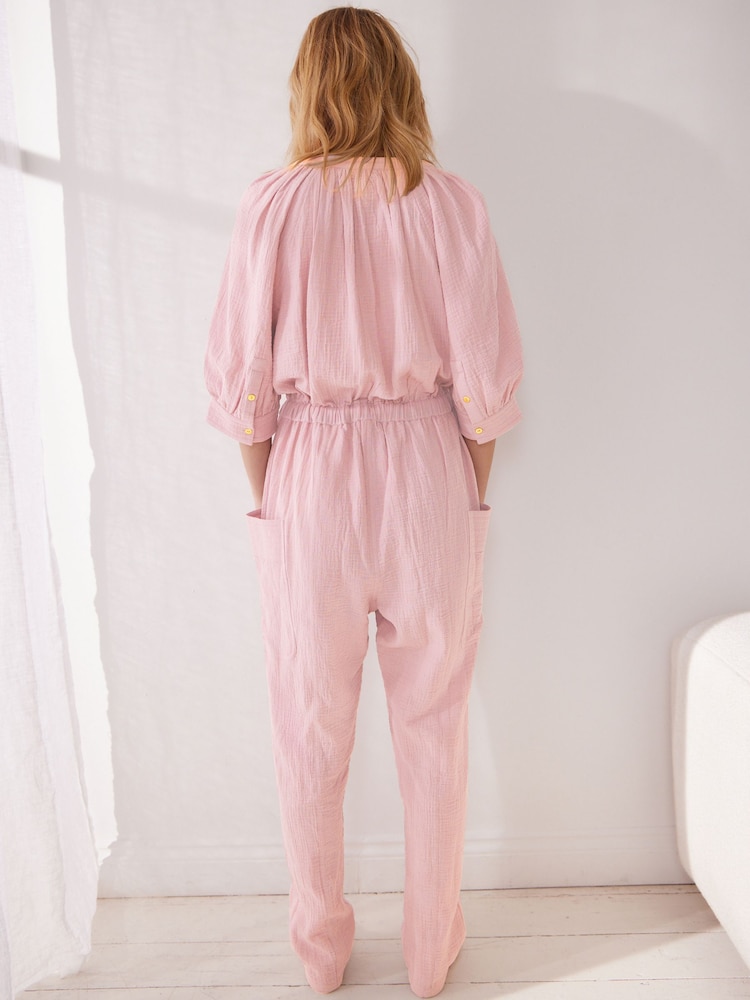 Pink - Overall aus Baumwolle in Knitteroptik - Bild 2 von 8
