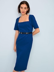 Blau - Figurbetontes Midikleid mit Gürtel - Bild 1 von 5