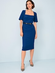 Blau - Figurbetontes Midikleid mit Gürtel - Bild 4 von 5