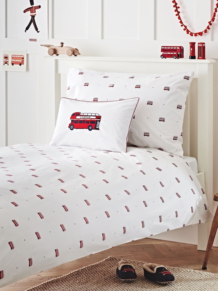 The White Company London Bus Single 100% Cotton Pillowcase and Duvet Cover Set - Изображение 1 из 3