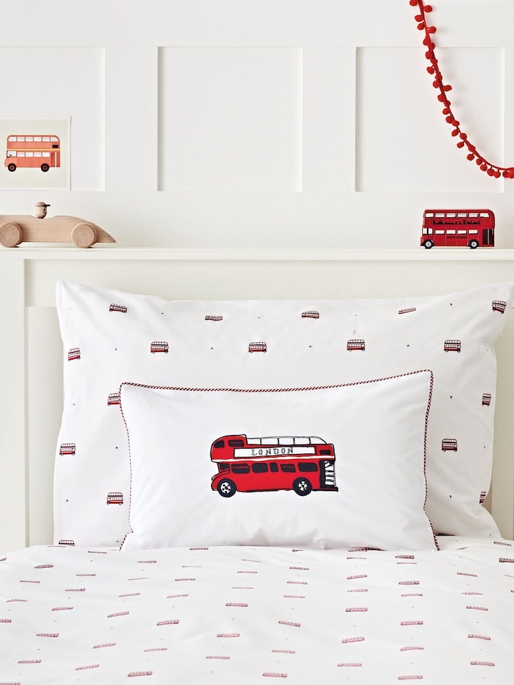 The White Company London Bus Single 100% Cotton Pillowcase and Duvet Cover Set - Изображение 2 из 3