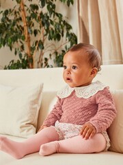 Pink Floral Baby Jumper, Knicker & Tights 3 Piece Set (0mths-2yrs) - Image 1 of 7