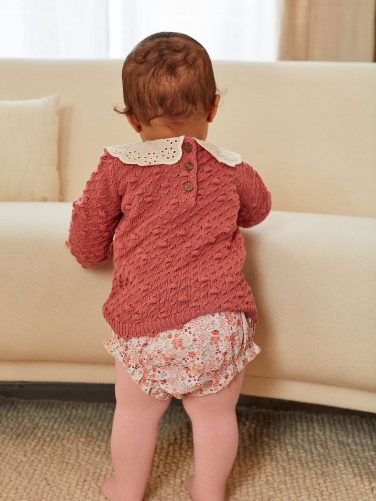Pink Floral Baby Jumper, Knicker & Tights 3 Piece Set (0mths-2yrs) - Image 2 of 7
