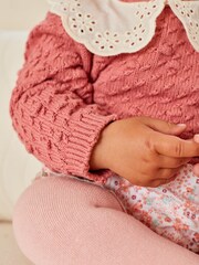 Pink Floral Baby Jumper, Knicker & Tights 3 Piece Set (0mths-2yrs) - Image 3 of 7