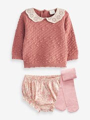 Pink Floral Baby Jumper, Knicker & Tights 3 Piece Set (0mths-2yrs) - Image 4 of 7