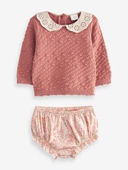 Pink Floral Baby Jumper, Knicker & Tights 3 Piece Set (0mths-2yrs) - Image 5 of 7