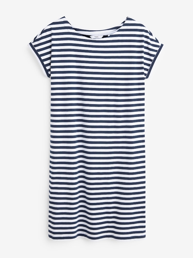 Khaki/granatowy w białe paski - 2 Pack Cotton Relaxed Fit Cap Sleeve Tunic Dresses - Image 3 of 8