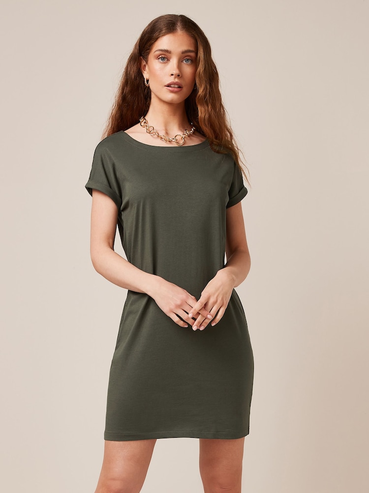 Khaki/granatowy w białe paski - 2 Pack Cotton Relaxed Fit Cap Sleeve Tunic Dresses - Image 4 of 8