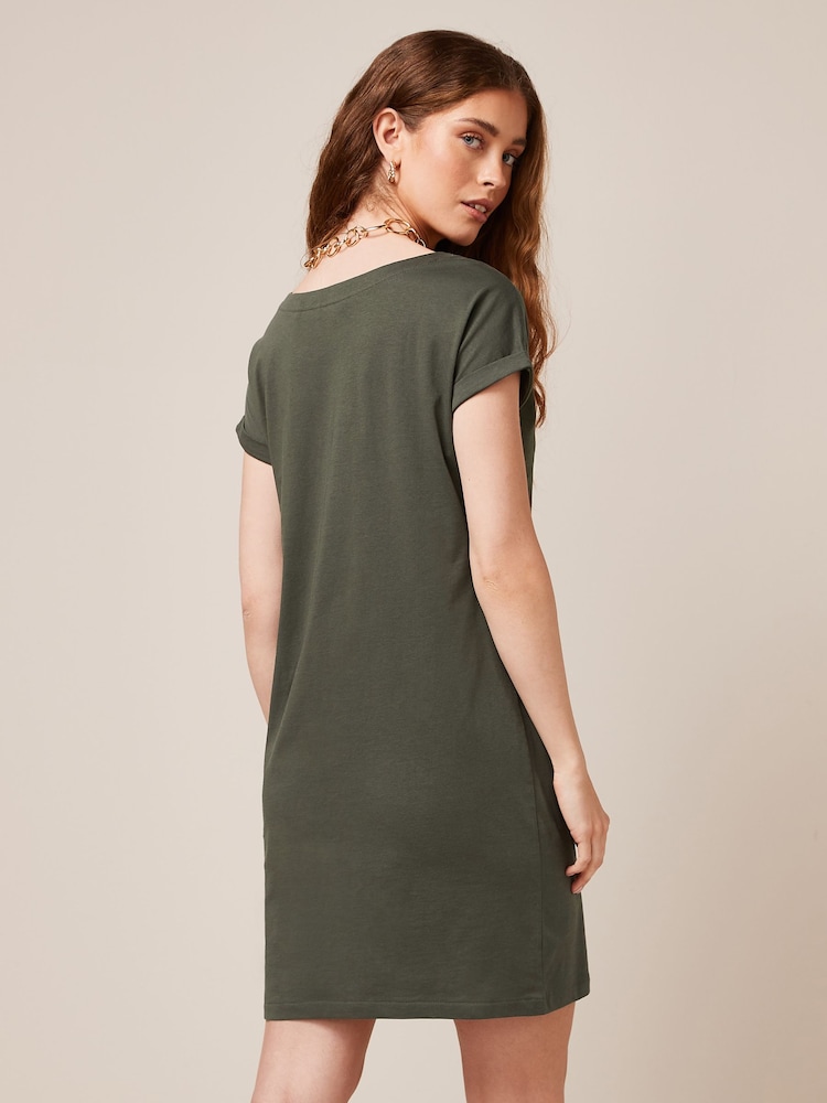 Khaki/granatowy w białe paski - 2 Pack Cotton Relaxed Fit Cap Sleeve Tunic Dresses - Image 5 of 8