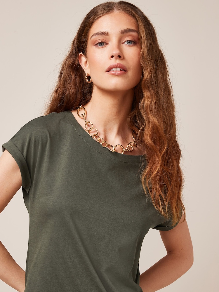 Khaki/granatowy w białe paski - 2 Pack Cotton Relaxed Fit Cap Sleeve Tunic Dresses - Image 7 of 8