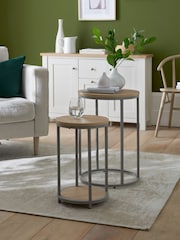 Dove Grey Malvern Oak Effect Round Set of 2 Nest of Tables - Image 1 of 7