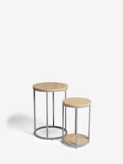 Dove Grey Malvern Oak Effect Round Set of 2 Nest of Tables - Image 2 of 7