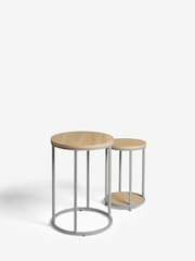 Dove Grey Malvern Oak Effect Round Set of 2 Nest of Tables - Image 4 of 7