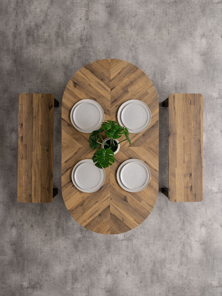 Dark Bronx Oak Effect 6 Seater Dining Table and Bench Set - Image 2 of 8