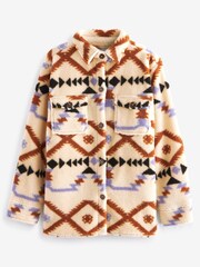 Cream Ikat Print Heavyweight Borg Shacket - Image 1 of 1