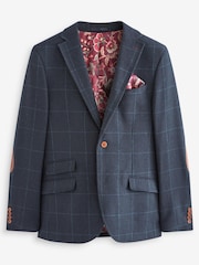 Navy Blue Slim Nova Fides Check Blazer - Image 9 of 13