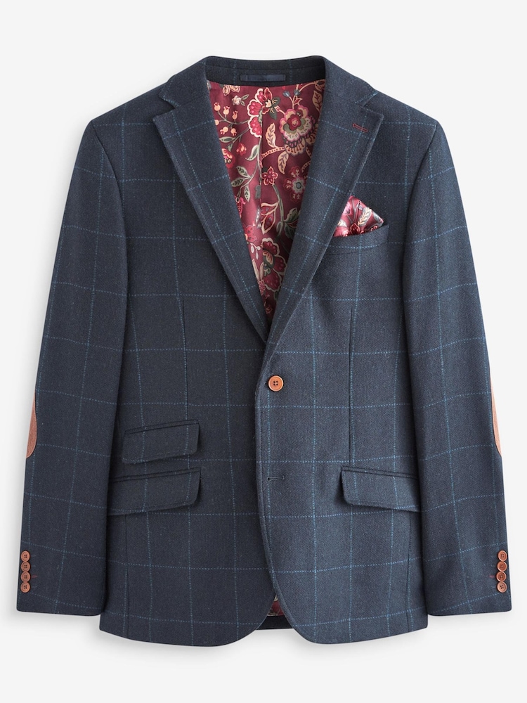 Navy Blue Slim Nova Fides Check Blazer - Image 9 of 13