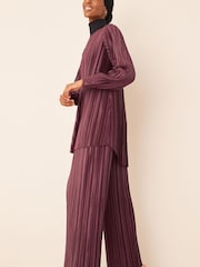 Berry Red Satin Plissé Long Sleeve Tunic - Image 1 of 7