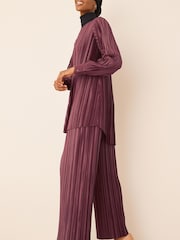 Berry Red Satin Plissé Long Sleeve Tunic - Image 3 of 7