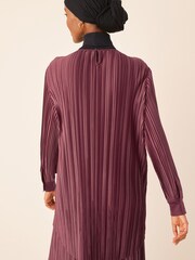 Berry Red Satin Plissé Long Sleeve Tunic - Image 4 of 7
