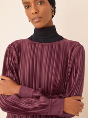 Berry Red Satin Plissé Long Sleeve Tunic - Image 6 of 7