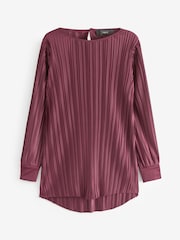 Berry Red Satin Plissé Long Sleeve Tunic - Image 7 of 7
