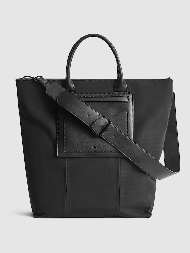 Reiss Black Bellingham North South Ripstop Nylon Tote Bag - Image 1 of 9