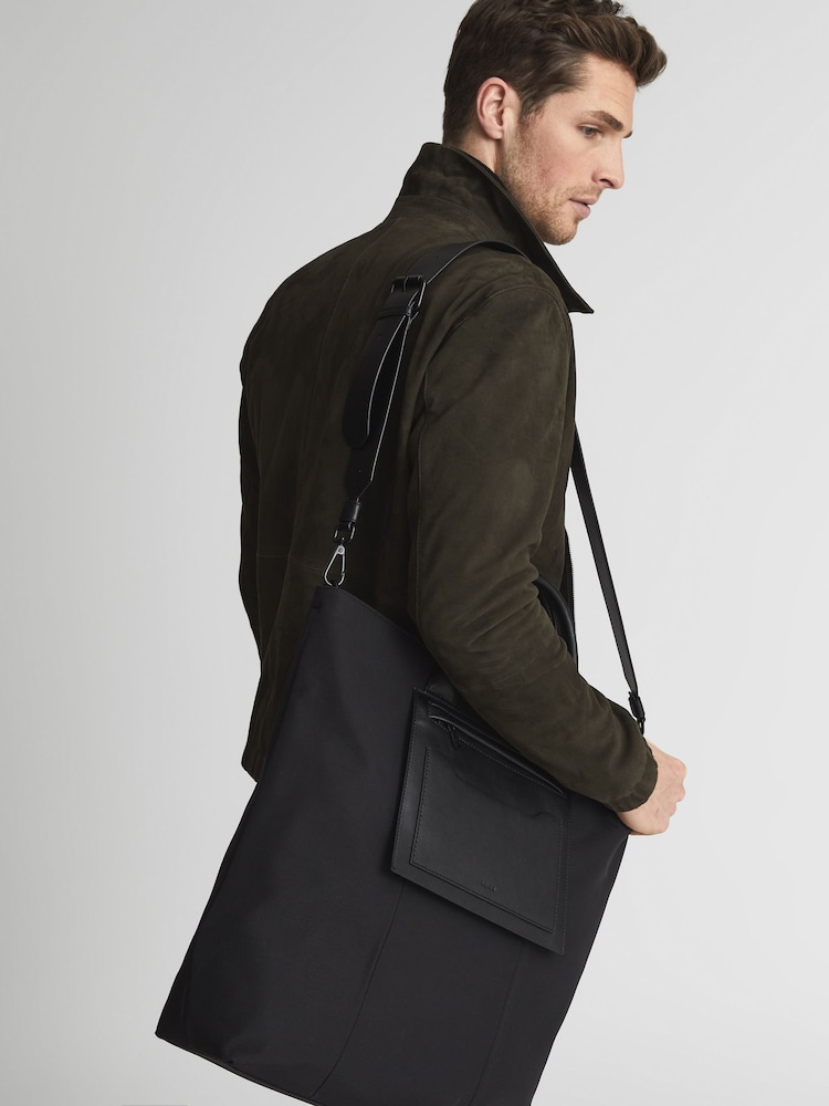 Reiss Black Bellingham North South Ripstop Nylon Tote Bag - Image 2 of 9