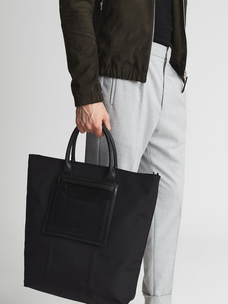 Reiss Black Bellingham North South Ripstop Nylon Tote Bag - Image 9 of 9