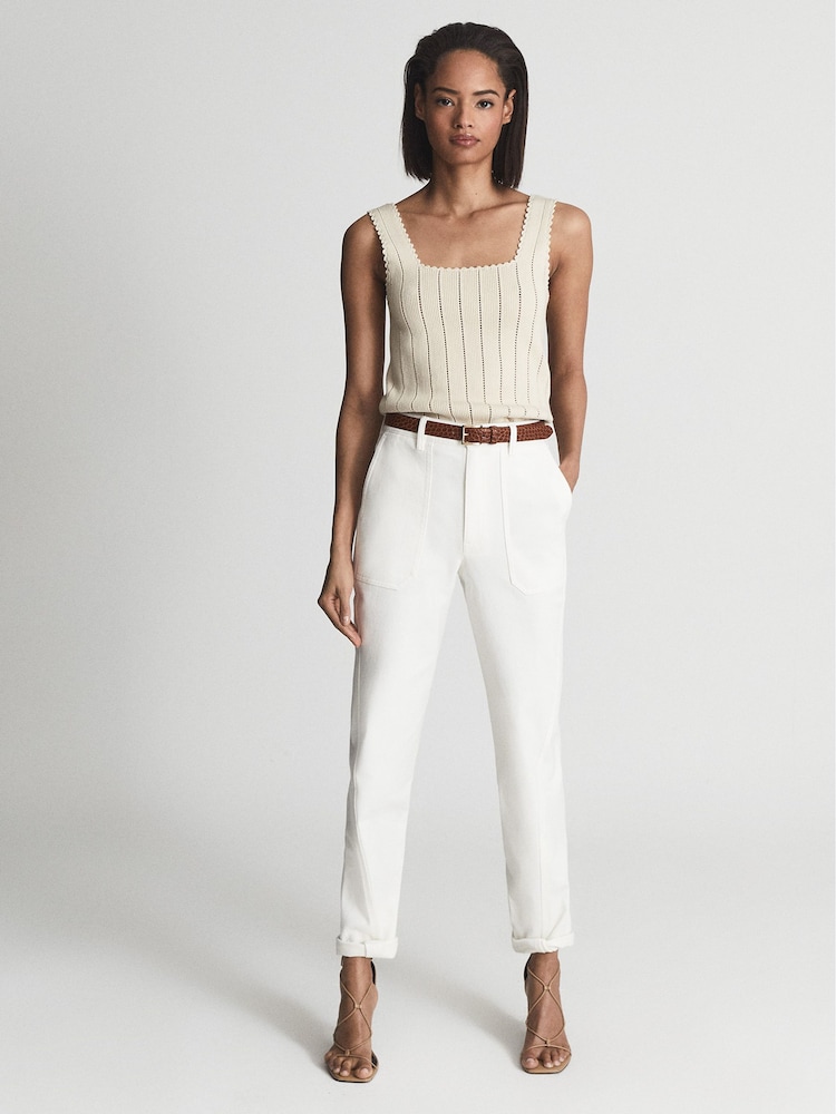 Reiss White Erin Cotton Tapered Trousers - Image 1 of 6