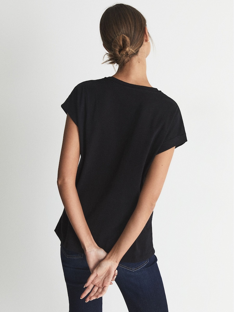 Reiss Black Cotton-Jersey Crew Neck T-Shirt - Image 4 of 4