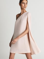 Reiss Nude Samantha Cape One Shoulder Mini Dress - Image 4 of 6