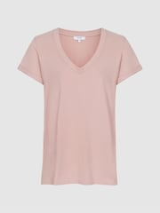Reiss Light Pink Luana Cotton-Jersey V-Neck T-Shirt - Image 2 of 6