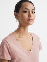 Reiss Light Pink Luana Cotton-Jersey V-Neck T-Shirt - Image 4 of 6