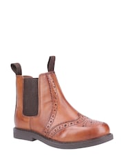 Cotswold Kids Tan Brown Nympsfield Brogue Pull On Chelsea Boots - Image 3 of 4