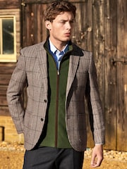 Brown Check Slim Fit Nova Fides Wool Blend Formal Jacket - Image 1 of 5
